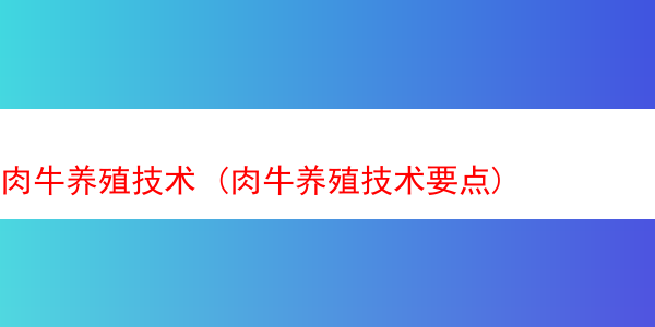 肉牛养殖技术 (肉牛养殖技术要点)