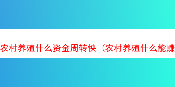 农村养殖什么资金周转怏 (农村养殖什么能赚钱)