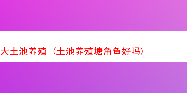 大土池养殖 (土池养殖塘角鱼好吗)