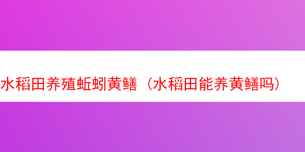 水稻田养殖蚯蚓黄鳝 (水稻田能养黄鳝吗)