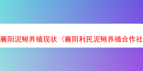 襄阳泥鳅养殖现状 (襄阳利民泥鳅养殖合作社)