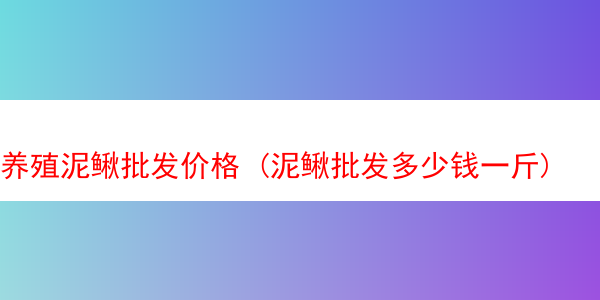 养殖泥鳅批发价格 (泥鳅批发多少钱一斤)