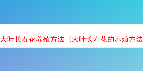 大叶长寿花养殖方法 (大叶长寿花的养殖方法)