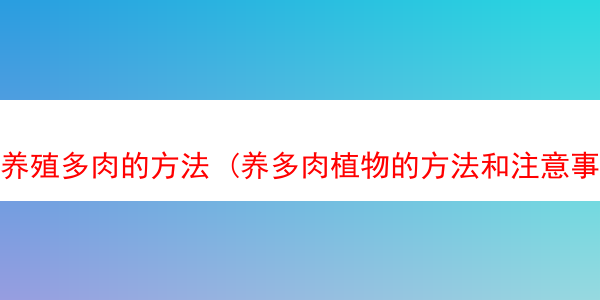 养殖多肉的方法 (养多肉植物的方法和注意事项)