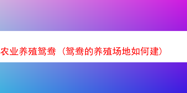 农业养殖鸳鸯 (鸳鸯的养殖场地如何建)