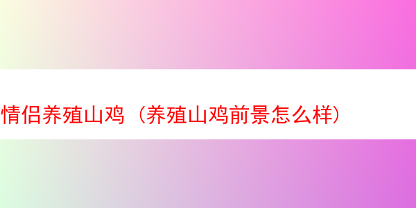 情侣养殖山鸡 (养殖山鸡前景怎么样)