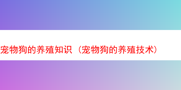 宠物狗的养殖知识 (宠物狗的养殖技术)