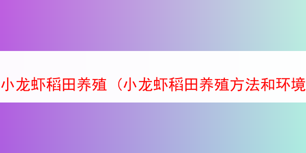 小龙虾稻田养殖 (小龙虾稻田养殖方法和环境)