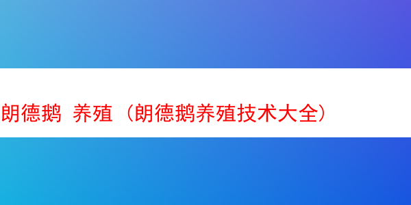 朗德鹅 养殖 (朗德鹅养殖技术大全)