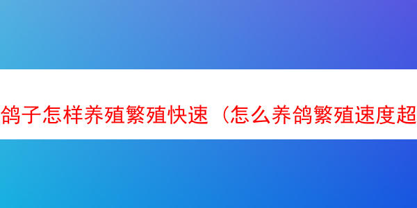 鸽子怎样养殖繁殖快速 (怎么养鸽繁殖速度超快)