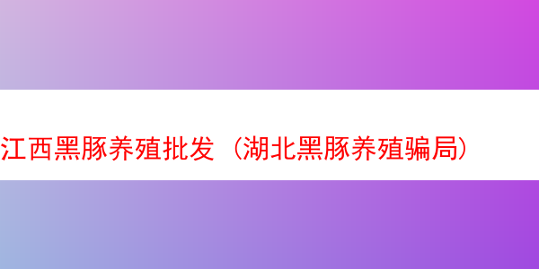 江西黑豚养殖批发 (湖北黑豚养殖骗局)