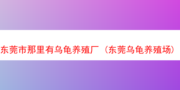 东莞市那里有乌龟养殖厂 (东莞乌龟养殖场)