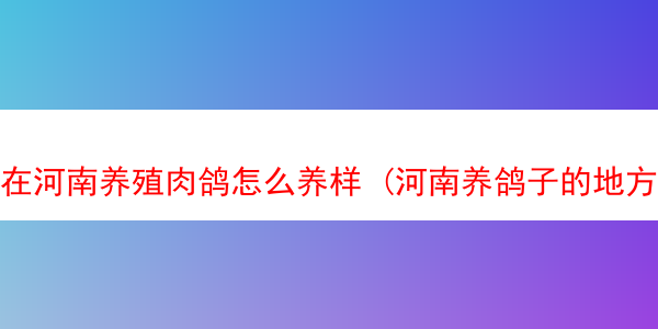 在河南养殖肉鸽怎么养样 (河南养鸽子的地方)