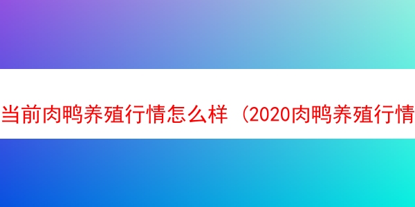 当前肉鸭养殖行情怎么样 (2020肉鸭养殖行情)