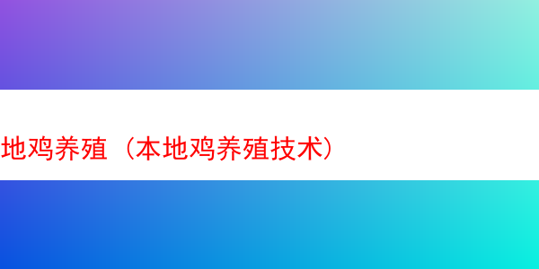 地鸡养殖 (本地鸡养殖技术)