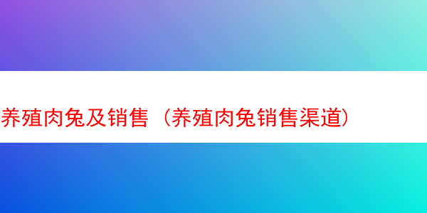 养殖肉兔及销售 (养殖肉兔销售渠道)