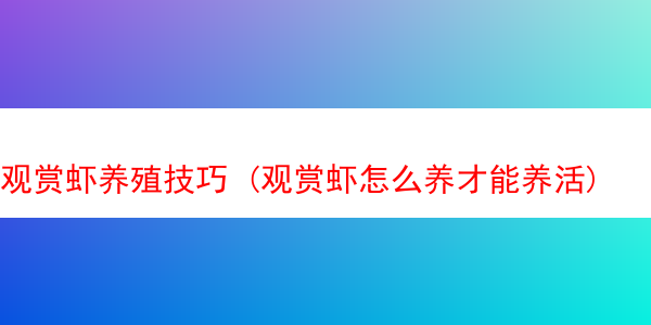 观赏虾养殖技巧 (观赏虾怎么养才能养活)