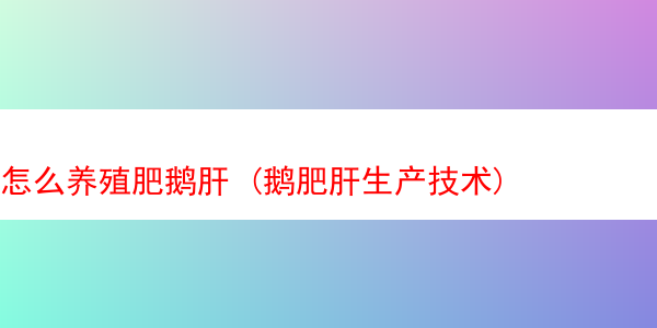 怎么养殖肥鹅肝 (鹅肥肝生产技术)