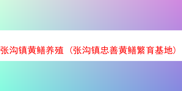 张沟镇黄鳝养殖 (张沟镇忠善黄鳝繁育基地)