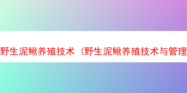 野生泥鳅养殖技术 (野生泥鳅养殖技术与管理)