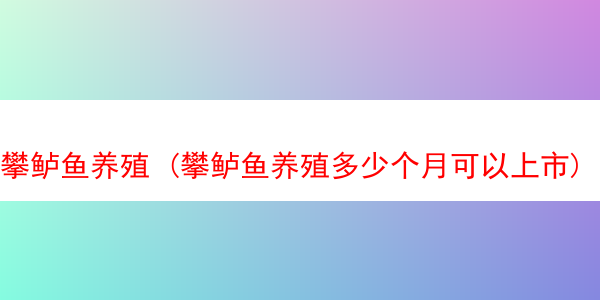 攀鲈鱼养殖 (攀鲈鱼养殖多少个月可以上市)